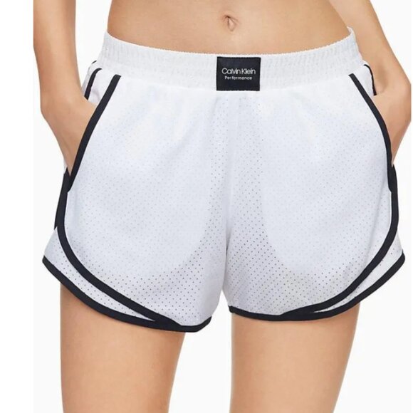 NWT Calvin Klein Women’s XL Performance Logo Patch Piped Mesh Shorts - Picture 1 of 5